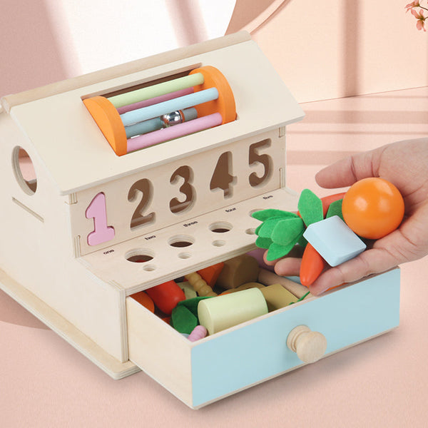 Wooden Shape Sorter House with Carrot Harvest Game – Educational Building Blocks & Fine Motor Skill Toy for Kids (Ages 1–6)