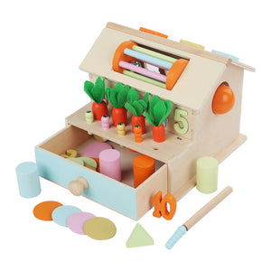 Wooden Shape Sorter House with Carrot Harvest Game – Educational Building Blocks & Fine Motor Skill Toy for Kids (Ages 1–6)