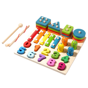 4-in-1 Montessori Wooden Learning Toy Set – Shape Sorter, Fishing Game, Xylophone & Fruit Cutting Educational Busy Board for Kids (Ages 2–6)